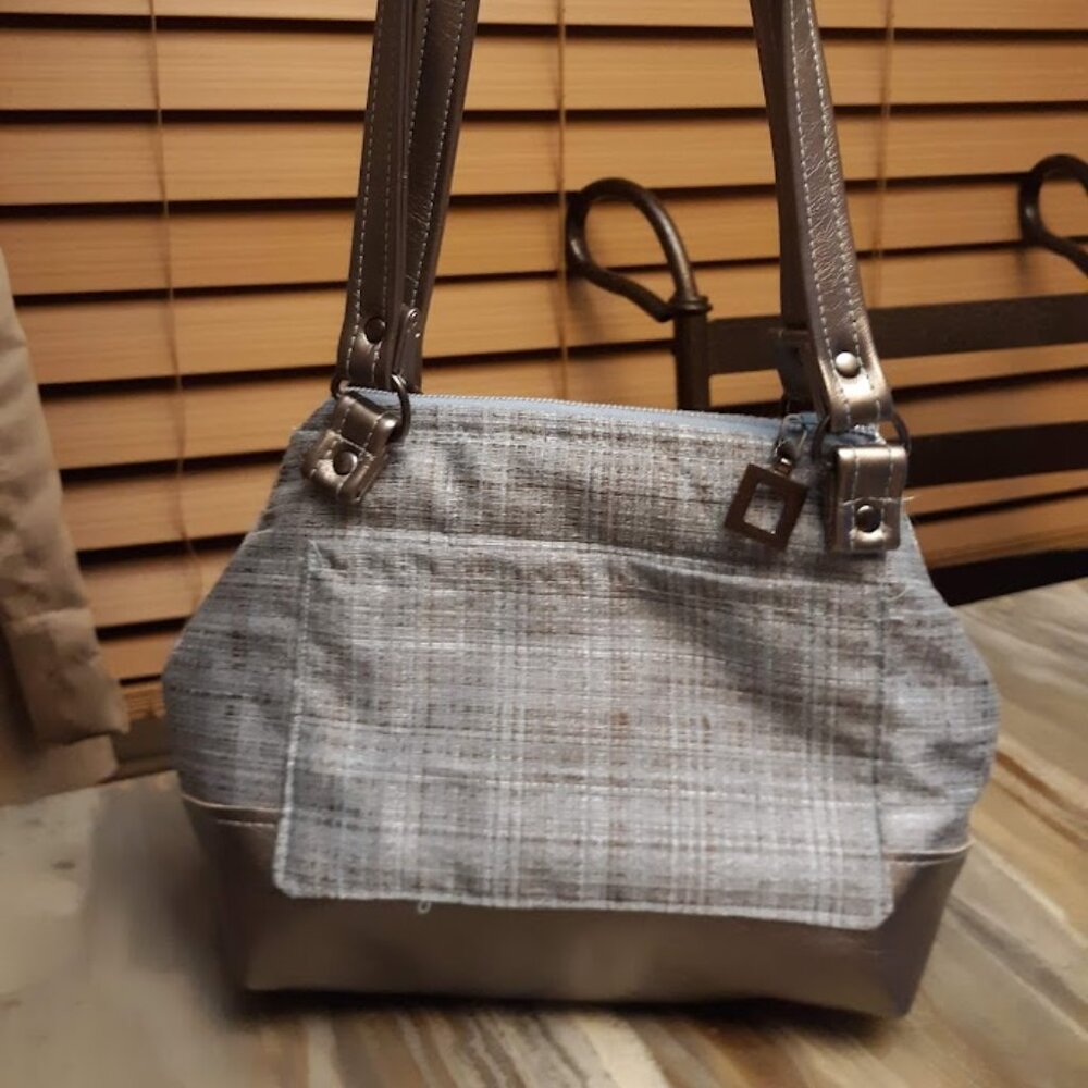 New Faux Leather Double handle Shoulder Satchel Bag Purse Aqua Brown Coastal